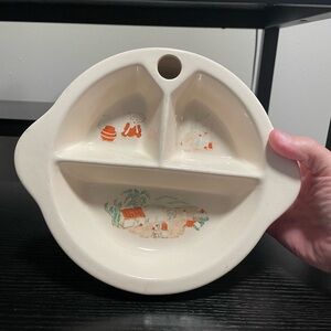 Vintage Ceramic Baby Food Wamer Divided Plate with Scenic Design 1947